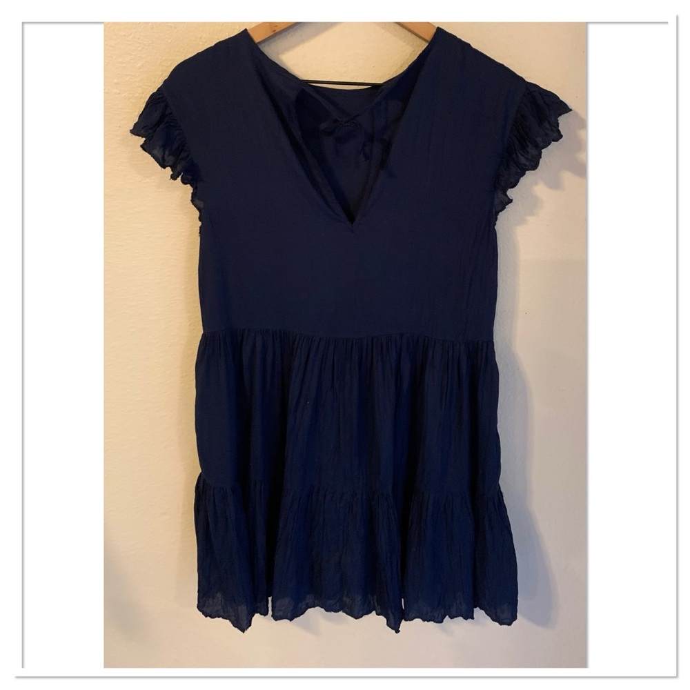 Aritzia Wilfred Sidonie Dress Tiered Babydoll Flutter Sleeve Blue Size XXS - Picture 5 of 9
